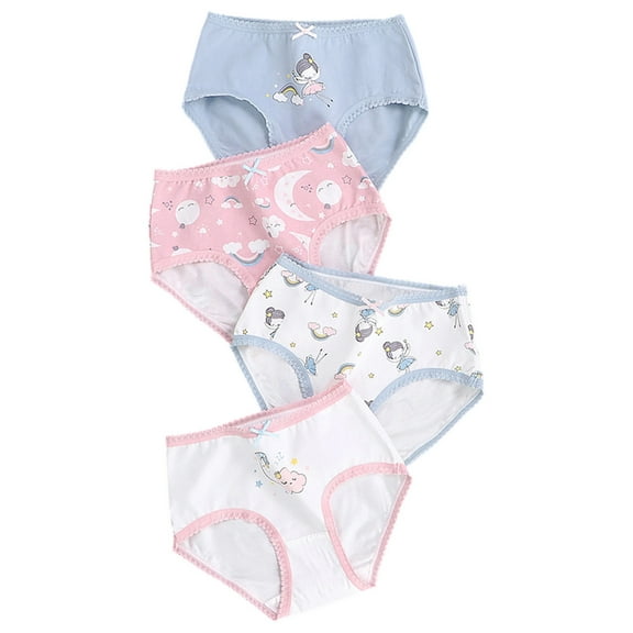 WhouRiu Toddler Girls Underwear Cartoon Stretch Waist Multipack Cotton Panties Child Breathable Soft Cozy Briefs,4-Pack Blue,Size 3-4