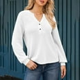 thumbnail image 2 of Loopsun Womens Fall Tops, Long Sleeve T Shirts for Women, Women's Fashion Casual Solid Button V-neck Hooded Drawstring Pullover Top White, S, 2 of 5