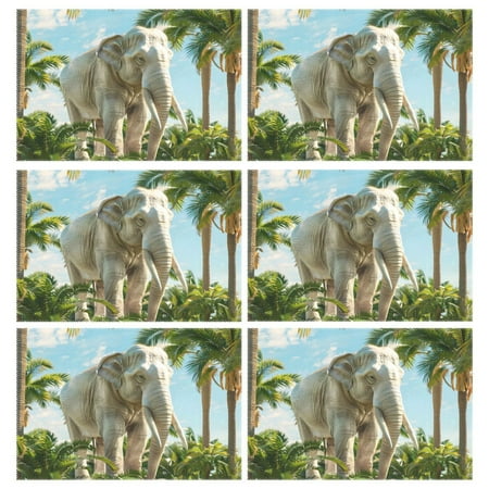 

Ryvnso Placemats Set of 6 Elephant in Hawaii Palm Tree Dining Mats Heat-Resistant Non-Slip Washable Table Mat