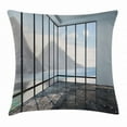 thumbnail image 1 of White Decor Throw Pillow Cushion Cover, Mountain Ocean Sea Clouds Scenery from Glass Window Photo, Decorative Square Accent Pillow Case, 18 X 18 Inches, Black Charcoal Grey and Sky Blue, by Ambesonne, 1 of 2