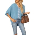 thumbnail image 2 of SAYOO Dolman manga cuello en V mujer #39;st - camisa gasa suelta Split verano Street Top SAYOO moda, 2 of 6