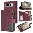 thumbnail image 1 of SaniMore for Google Pixel Fold Case with Card Slot, for Samsung Z Fold 5 [Zipper Pocket] Line Stitching Wallet Stand PU Leather Folio Flip Kickstand + Hand Strap Protective Shell, Winered, 1 of 8