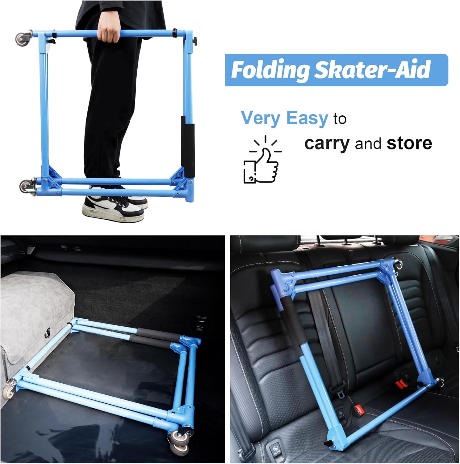 GanFindX Folding Skater Aid for Kids, Roller Skating Trainer for Beginners, Inline Skate Balance Walker (36"/Blue)