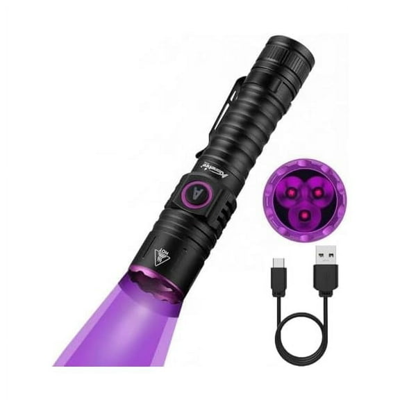 ZCSV103 365nm UV Flashlight 10W Type C USB Rechargeable Black Light Money Detector for Resin Curing, Pet Urine Detection, Scorpion, Fishing, Minerals, Leaks, Cure Glue with Battery