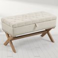 thumbnail image 3 of Storage Bench 35" Modern Luxury Entryway Bench Storage Living Room Foot Rest with Flipping Lid Upholstered Storage Rectangular Bench with Wood Legs for Bedroom End of Bed Bed Side Beige, 3 of 8