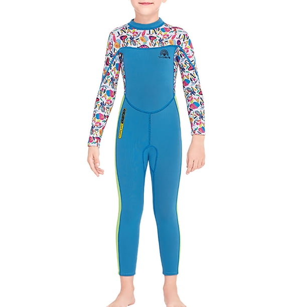 Eigraketly Trajes de neopreno para niños traje de buceo ultrafino engrosamiento mantener el calentamiento 2,5 MM traje de baño para jóvenes Deportes acuáticos Azul METRO