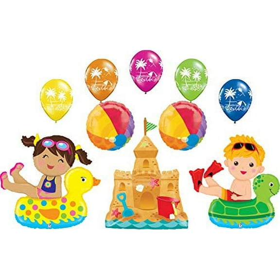 Beach birthday Party Supplies Sand Castle and Floaties Balloon Bouquet Decoration