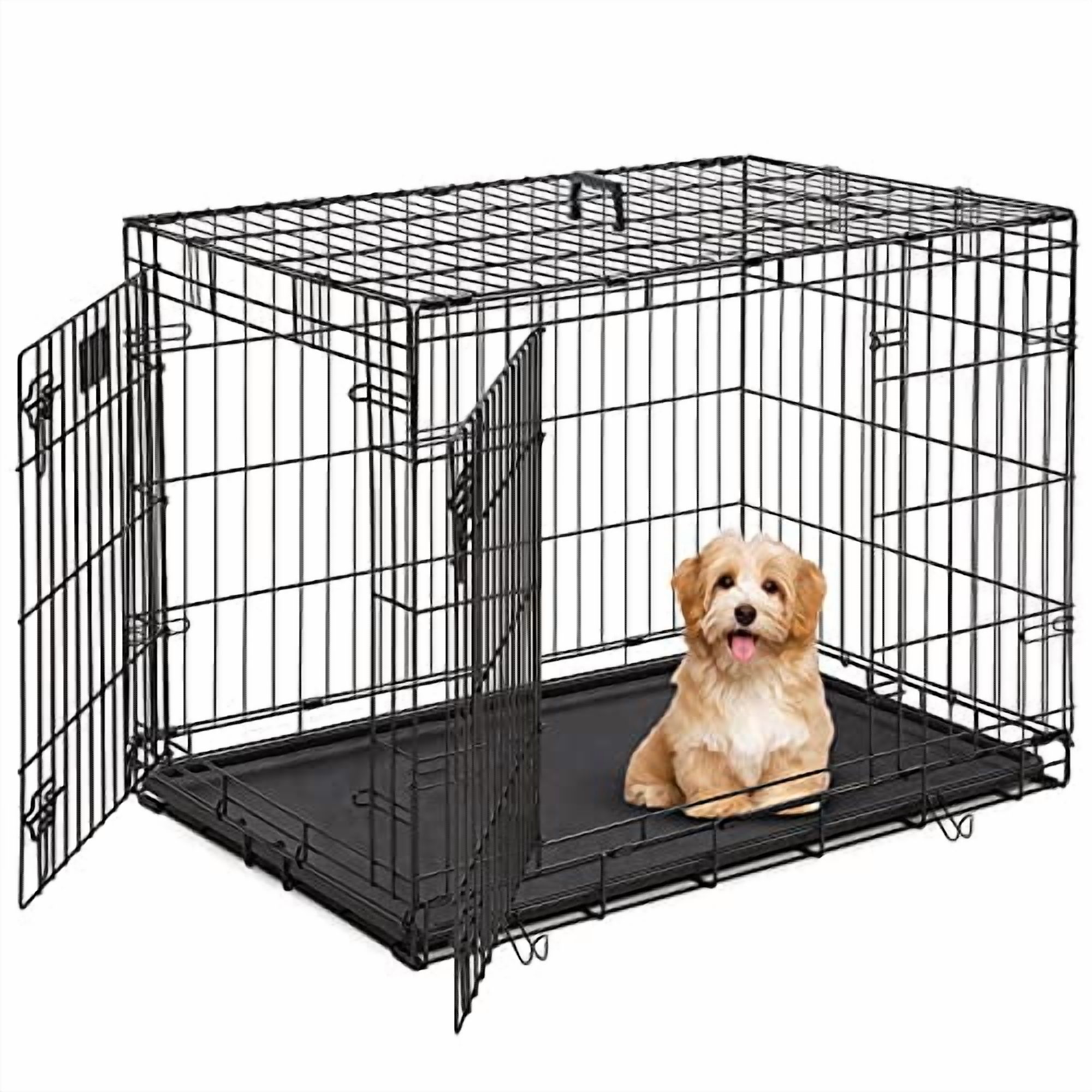 Dog Cage Dog Crate Dog Kennel Folding Metal Pet Crate for Small/Medium/Large Dogs 36 Inch Double Doors Puppy Kennel with Divider Panel Indoor Outdoor Travel Use(Black)