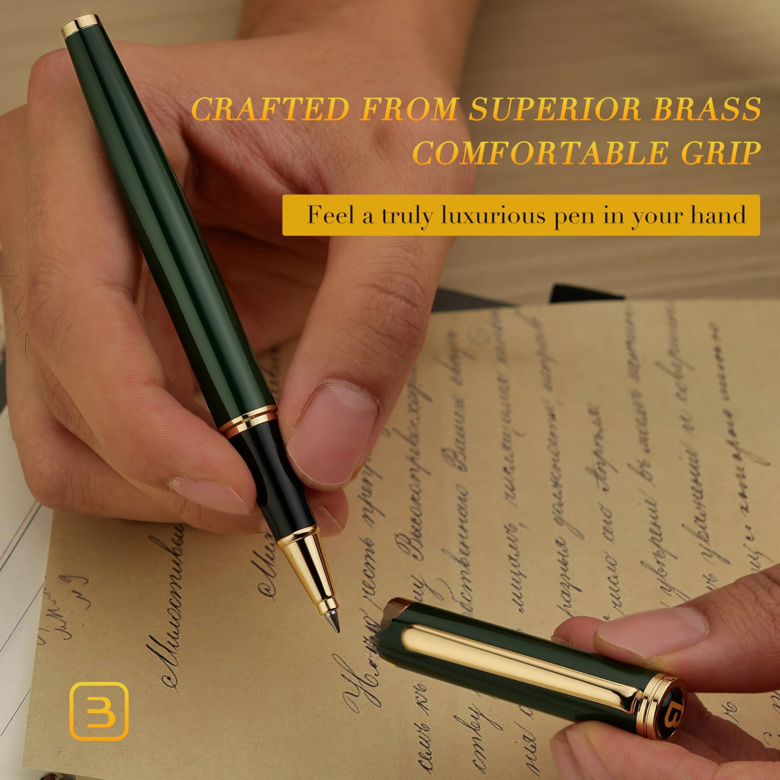 Luxury Rollerball Pen  Stunning Green Lacquer With Trim Noble And Elegant Designs Ink Refill Gift Set For Men & Women Refillable Executive Writing Nice Pens