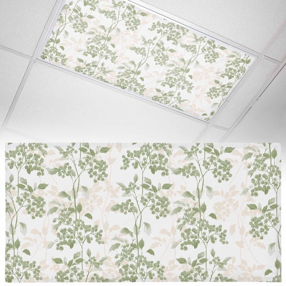 Ceiling Light Cover for Classroom, Sage Green Floral Magnetic Fluorescent Light Covers Filter for School,Office, 2X4  FT, Pack of 1, Vintage Abstract Botanical Pattern
