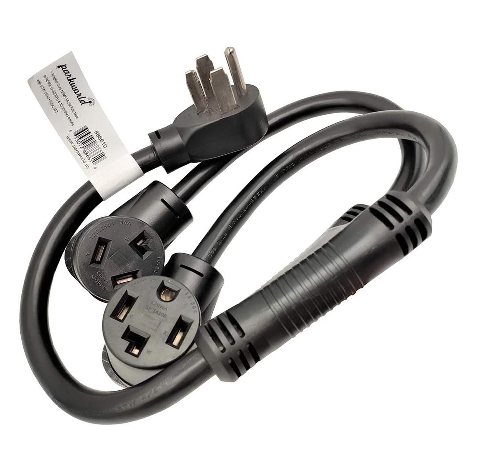 886610 Dryer Splitter, NEMA 14-30 Male Plug to 14-30 ＆ 10-30 Female Receptacle, Dryer 4-Prong 30 AMP Y Adapter Cord
