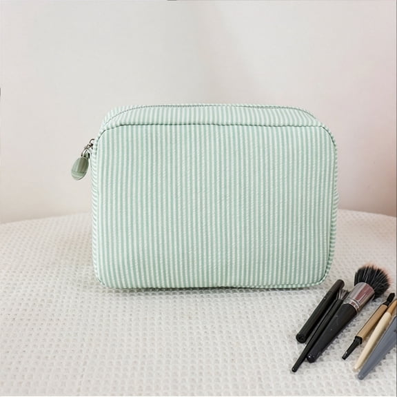 Kieccall Striped Travel Cosmetic Bag Soft Portable Toiletry Organizer Bag For Daily Outdoor Storage Gift