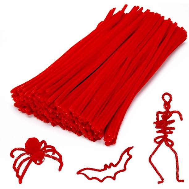 200 Piezas De Limpiadores De Tuberías Rojas, Tallos De Chenilla Para Niños, Arte, Manualidades Creativas, Navidad, Año Nuevo, Decoraciones Diy (6 Mm X 12 Pulgadas)