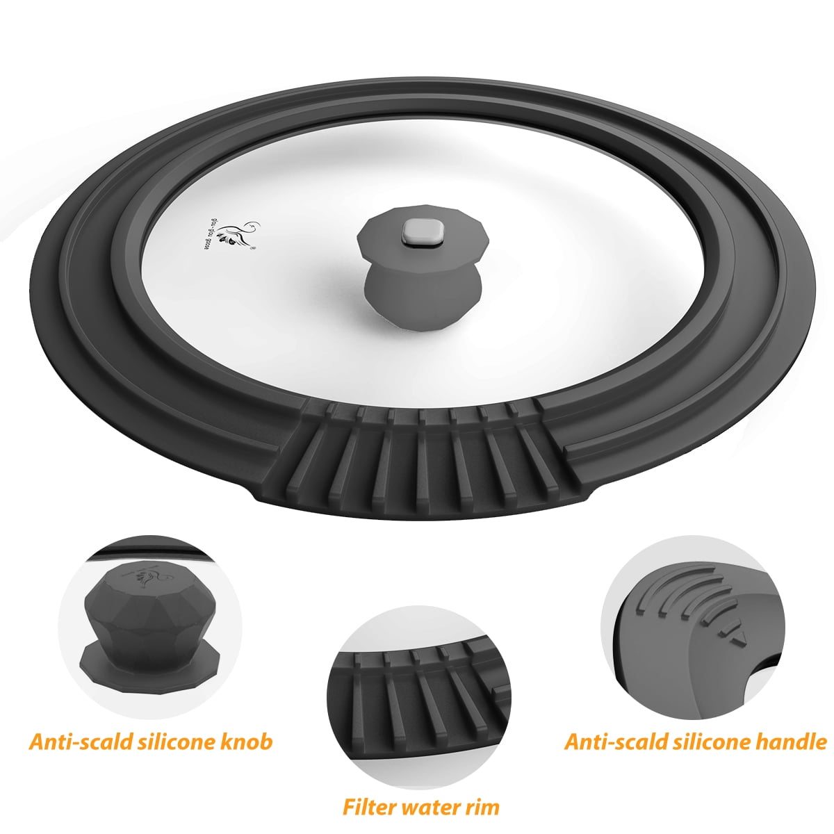 Universal Lid Fits 6" 6.5" 7" 7.5" and 8" 8.5" 9" 9.5" Cookware, Silicone Replacement Pan Lid for Pots, Pans and Skillets, Tempered Glass Strainer Lid with Heat Resistant Silicone Rim (2PK)