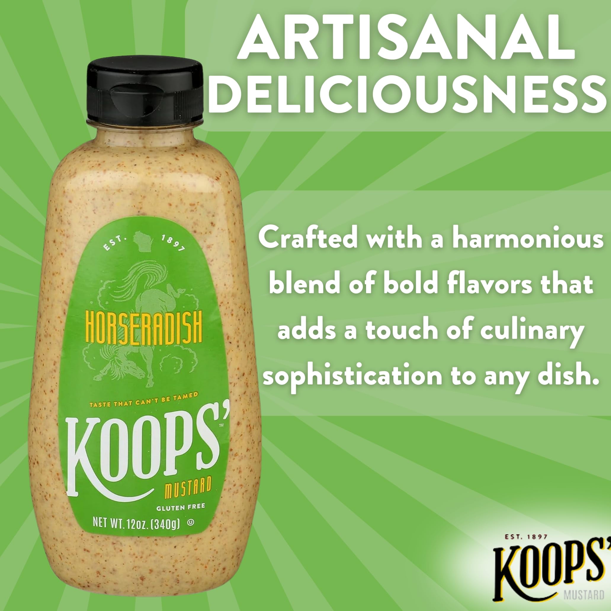(3 pack) KOOPS' Mustard, Horseradish Mustard, 12 oz