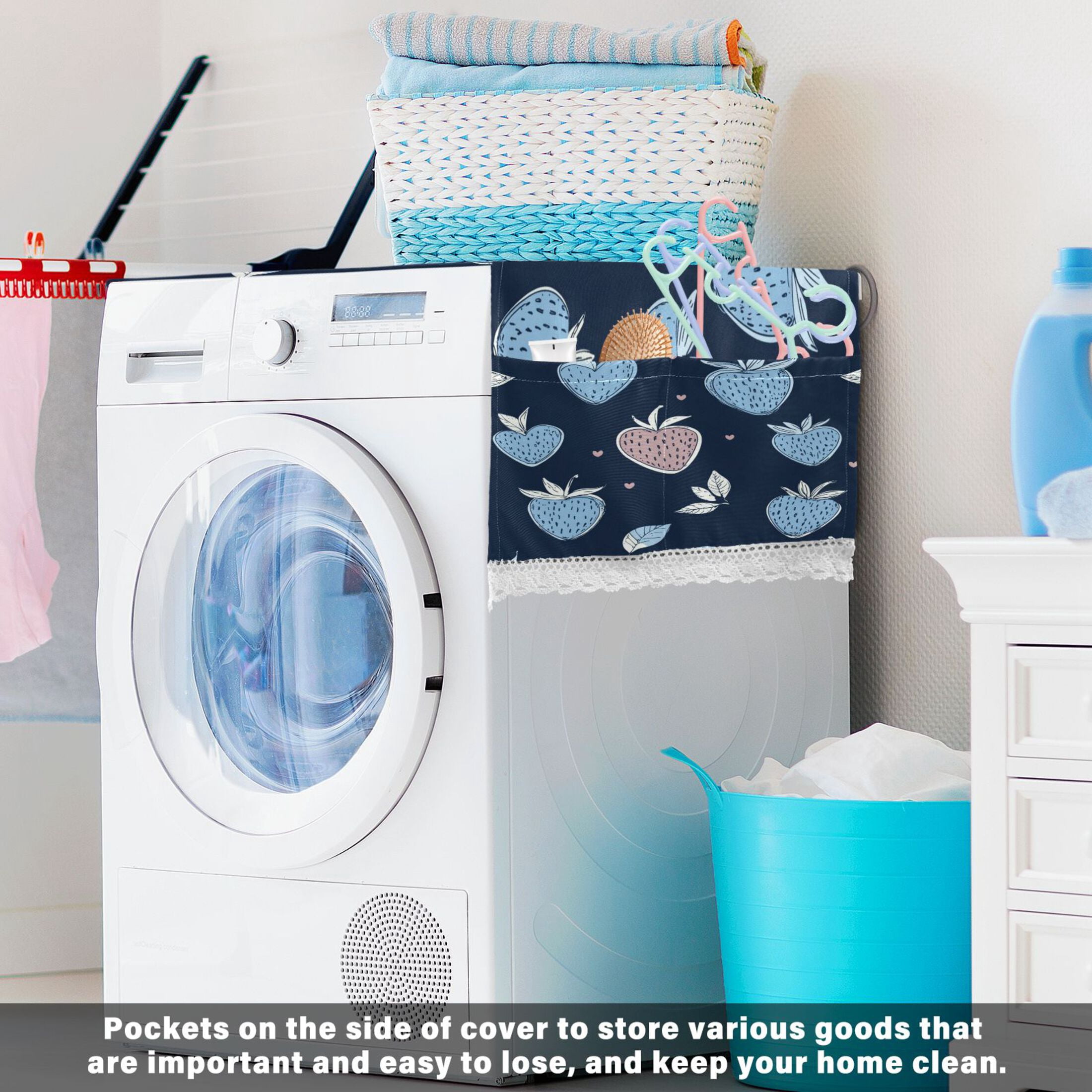 WOBOGO Blue Strawberry Pattern Washing Machine Cloth Dryer Refrigerator Top Cover Protective Non-Slip Mat For Kitchen Laundry