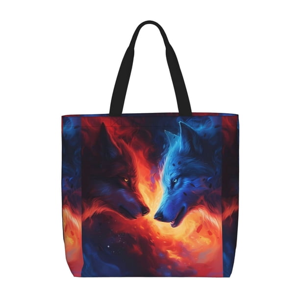 Balery Wolf Bolsa de Mano para Mujeres con Cremallera, Bolsa de Gimnasio con Compartimentos, Bolsa para Laptop, Bolsa para Trabajo