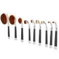 thumbnail image 1 of Kit de 9 piezas de formas especiales para aplicación de polvos, contornos, cremas BB y sombras de ojos: juego de brochas de maquillaje profesional con mangos plateados y negros, 1 of 8