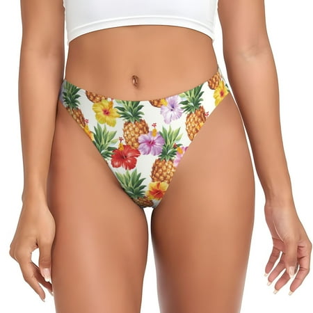 Sigee Hawaiian Pineapples And Hibiscus Flowers for Women s G-String Panty  Low Rise  Soft Lace Perfect for Everyday Wear or Special Occasions-X-Small