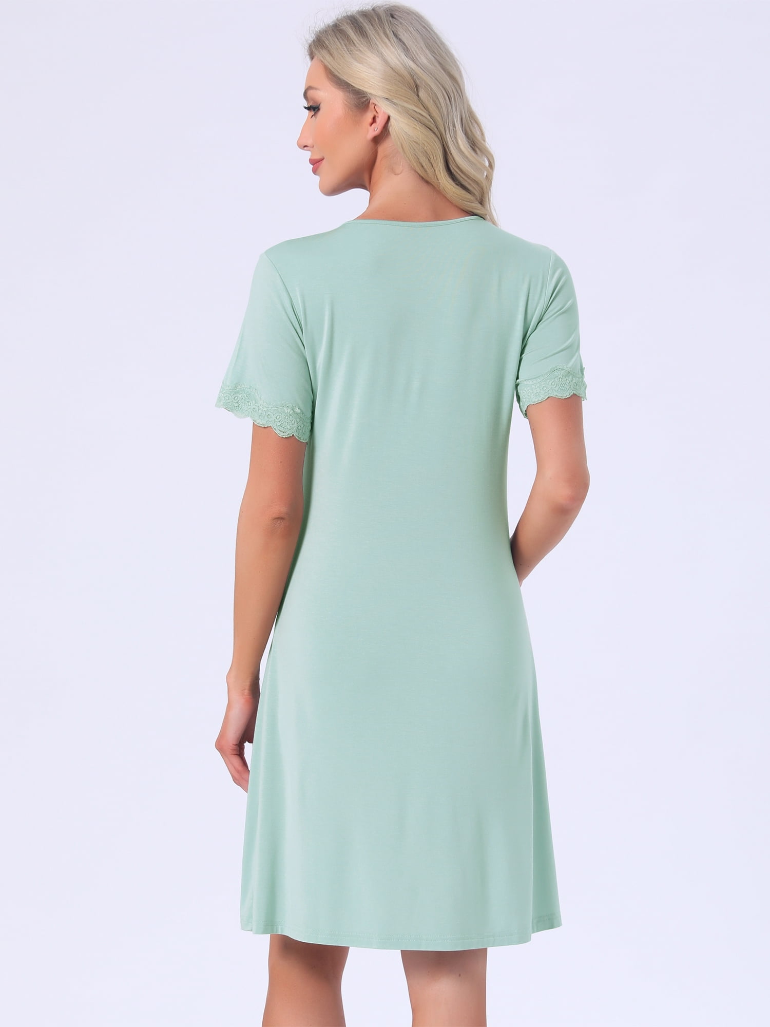 DARING DIVA Women's Nightgown Lace Trim Short Sleeve Sleepwear XL Light Green