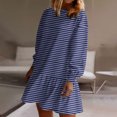 thumbnail image 4 of SMihono Fashion Striped Casual Mini Dress for Women Long Sleeve Black and White Shift Dress Crewneck Comfy Fall Fashion Everyday Wear Dark Blue 6, 4 of 5