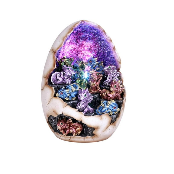 Pacific Giftware Fantasy Dragon Hatching Egg with Mini Dragons Set with LED Crystal Geode LightResin Figurine Statue