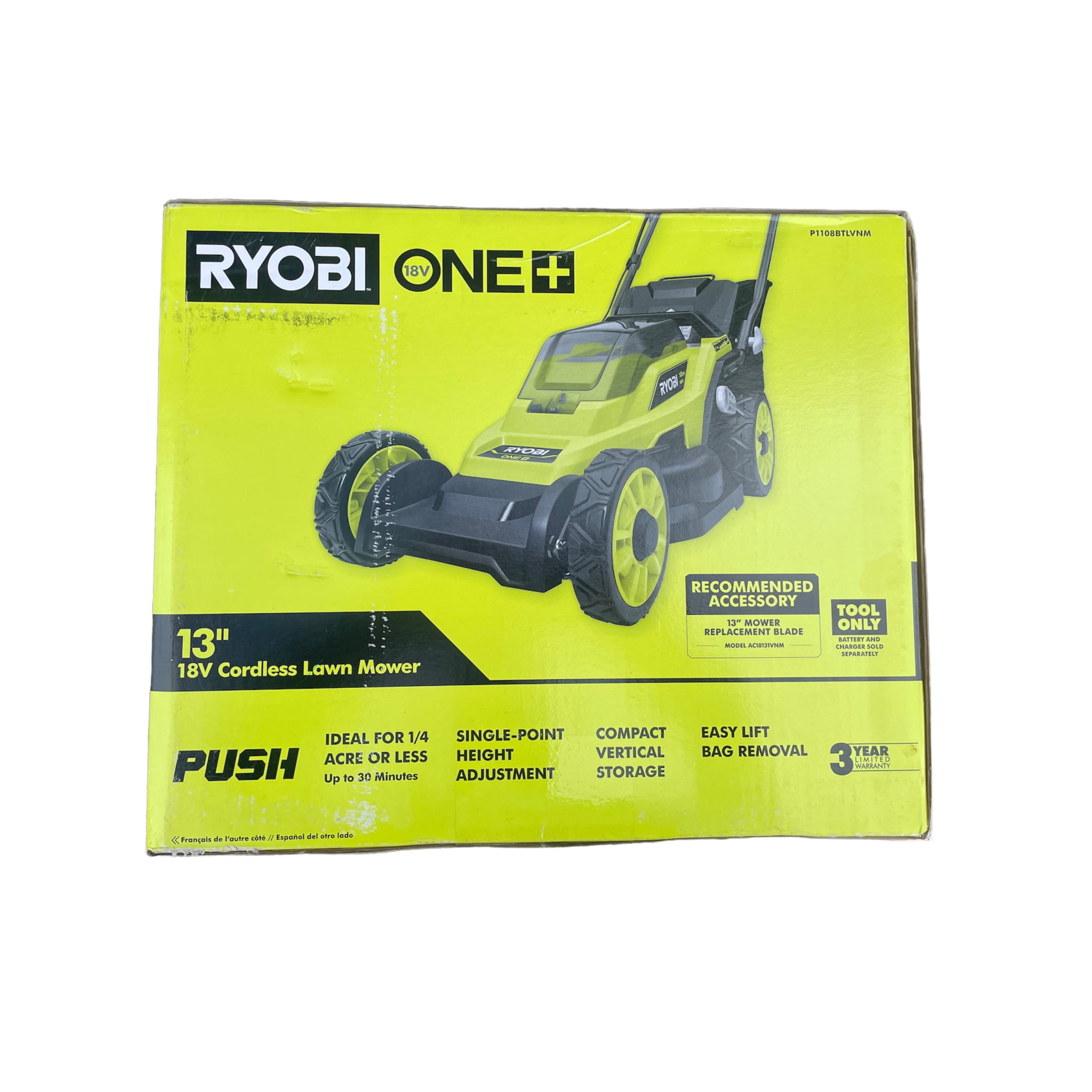 Ryobi ONE+ 18V 13 Cordless Small Lawn Mower Battery Powered