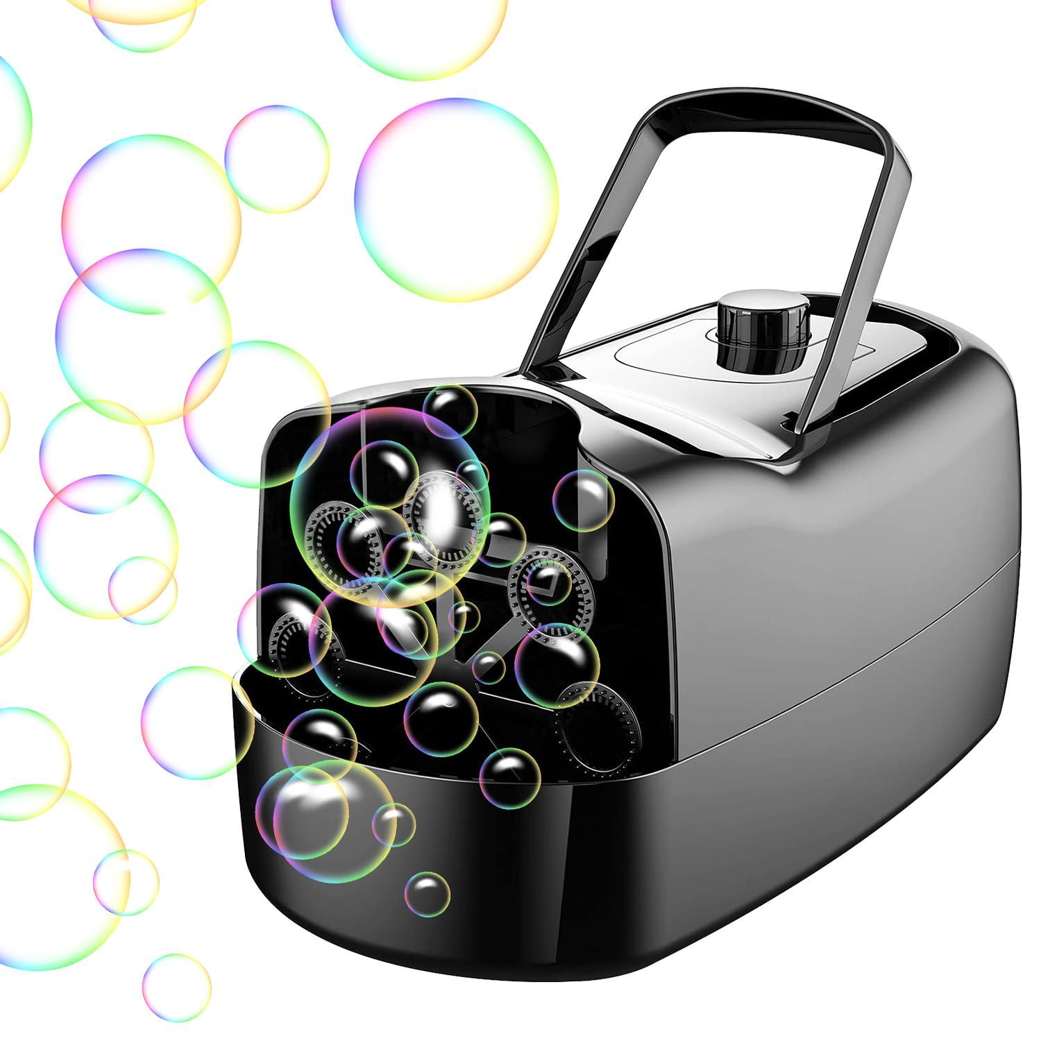 Bubble Maker Automatic Bubble Blower Portable Bubble Blowing Machine with 2 Speeds Handle 3000-4000 Bubbles Per Minute Plug-In Battery Powered