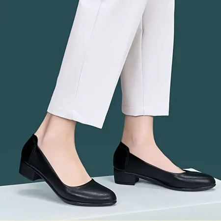

Women‘s Block Heel Low Heel Court Pumps Black Round Toe Soft Sole Slip On Loafers Casual Walking Shoes