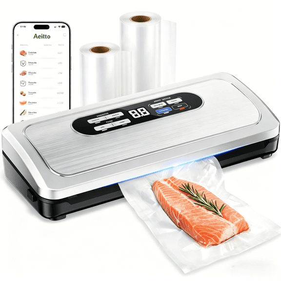Vacuum Sealer for Food, 80kPA Powerful Food Saver Vacuum Sealer Machine, 10-in-1 Food Vacuum Sealer with Dry & Moist Food Modes Built-in Cutter, Digital Timer