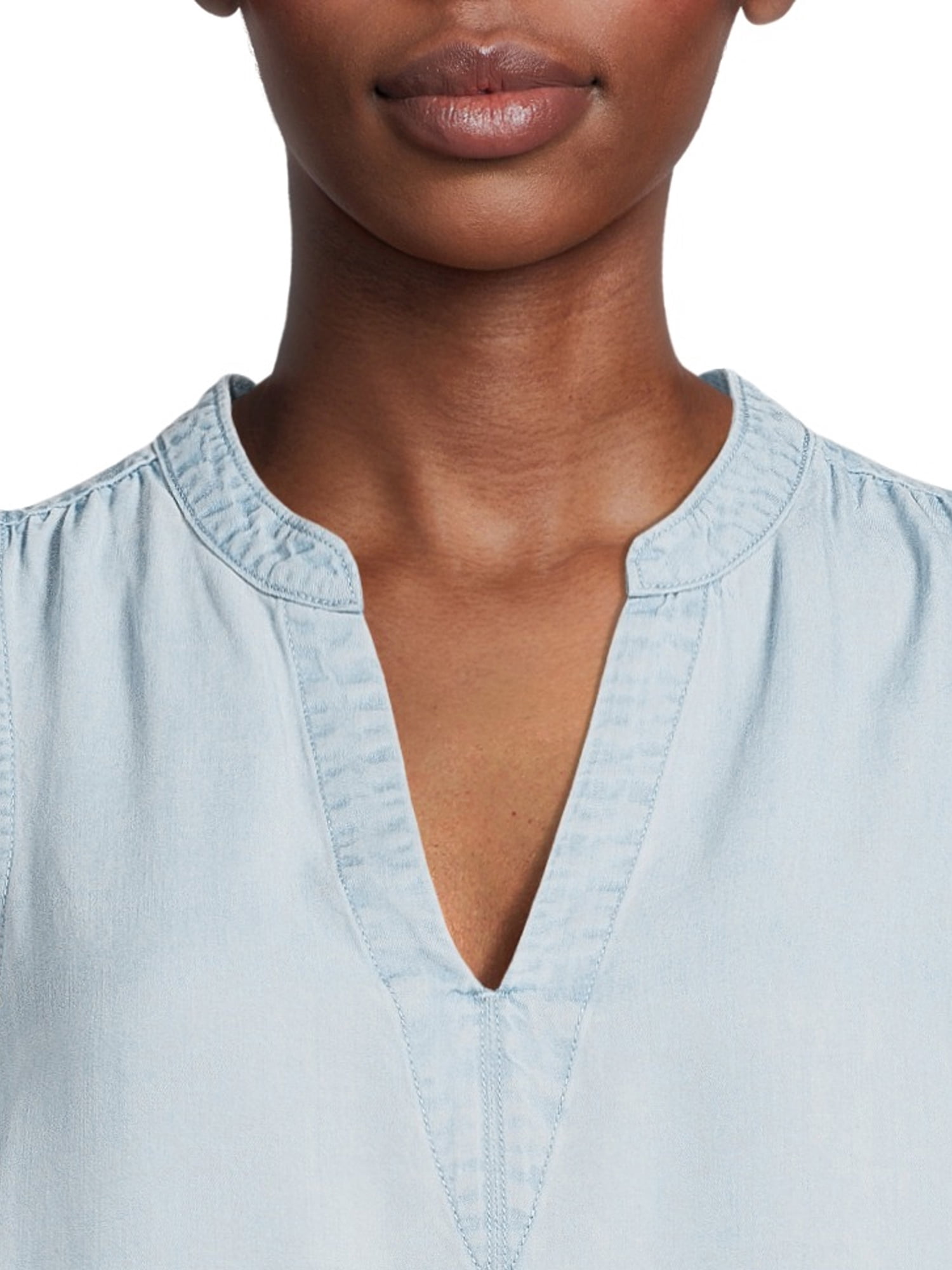 Time and Tru Women's Short Sleeve Woven Shirt Dress with Tie Front