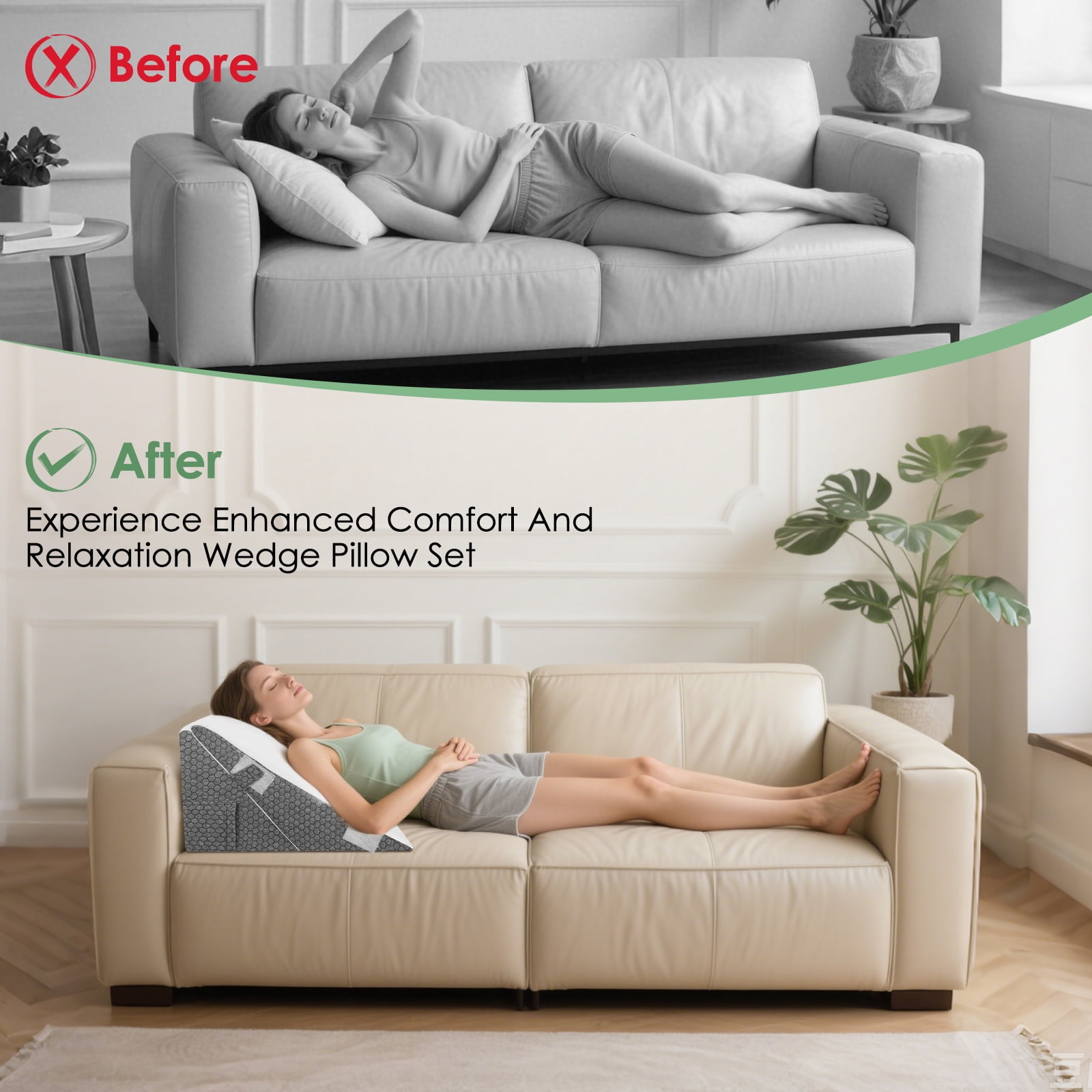 AMTPM Adjustable Wedge Pillow, 2 Heights (9" & 12") Cooling Gel Memory Foam Wedge Pillow Set with Roll Pillow for Acid Reflux, Snoring, Back Pain Relief