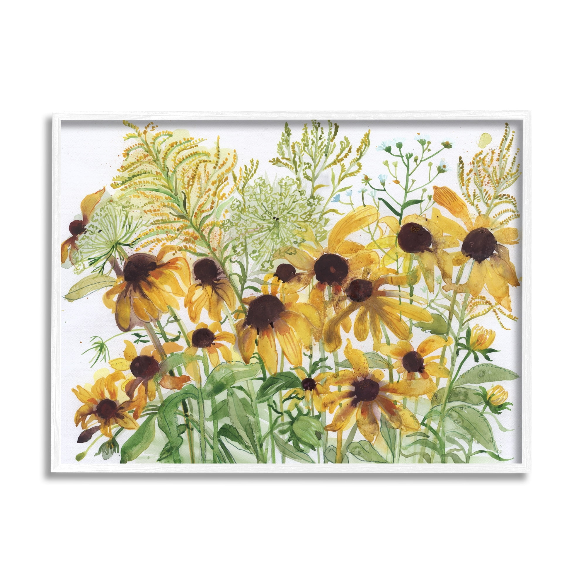 Stupell Industries Layered Yellow Daisy Blooms Wildflower Herb Sprouts Painting White Framed Art Print Wall Art, Design by unknown