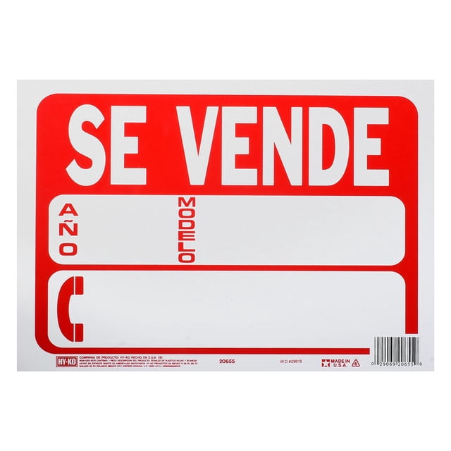 Letrero Para Autos Hyko Plástico 21.6X30.4 Cm