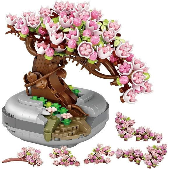 Lunfar Building Blocks for Adults- Cherry Blossom Tree Building Toys, Bonsai Botanical Collection Toy Building Sets, Plants and Flowers DIY Home Decoration, Gifts for Women (Not Compatible with Lego)