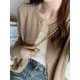 thumbnail image 4 of Cárdigan de punto de un solo pecho para mujer, jersey de manga larga, cuello redondo, cárdigans que combinan con todo, prendas de vestir, Color sólido, Coreano, 4 of 5
