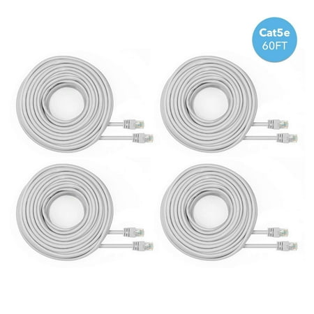 Amcrest Cat5e Cable 60ft Ethernet Cable Internet High Speed Network Cable for POE Security Cameras, Smart TV, PS4, Xbox One, Router, Laptop, Computer, Home, 4-Pack