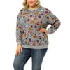 Agnes Orinda Juniors' Plus Size Pullover Loose Owl Animal Print Sweatershirt