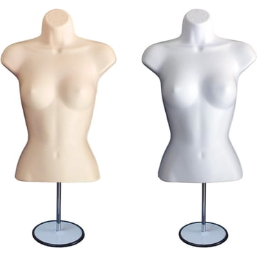 White Male & Female Mannequin Torso Set With Adjustable Stands - Hollow Back Display Forms S-M Size