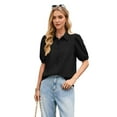 thumbnail image 2 of Women'S Button Down Shirts Short Puff Sleeve Collared Dressy Casual Blouse Tops Black XL, 2 of 8