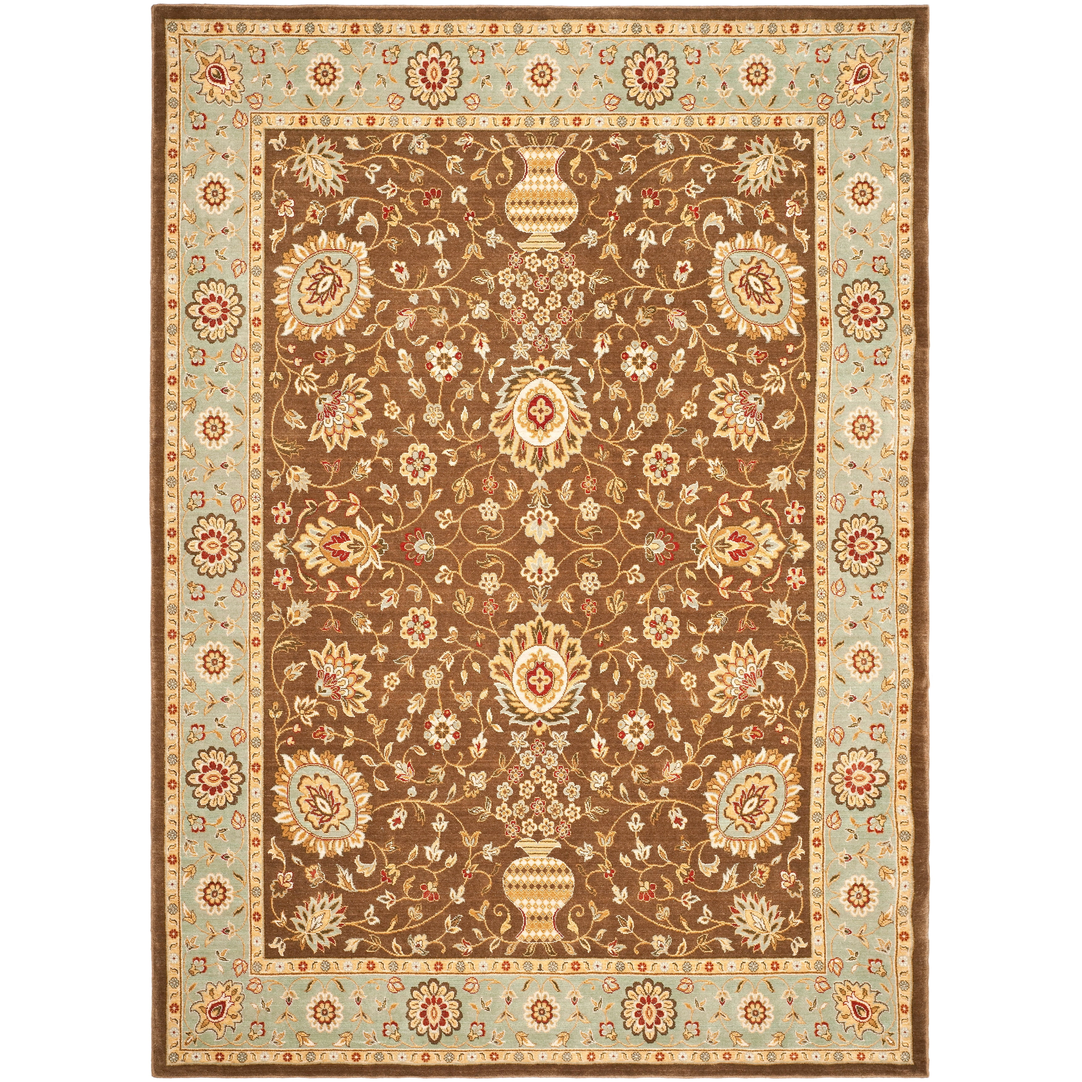 SAFAVIEH Tuscany Cory Floral Bordered Wool Area Rug, Brown/Light Blue, 8' x 11'2"
