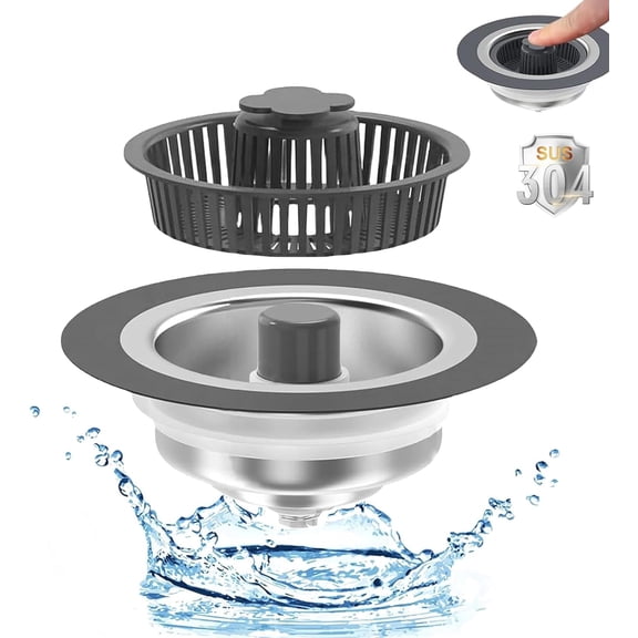 Fzchyzoar Upgraded 3 in 1 Pop Up Kitchen Sink Drain Strainer and Stopper Combo, Stainless Steel Anti-Clogging Sink Strainer Basket for US Standard 3-1/2 Inch