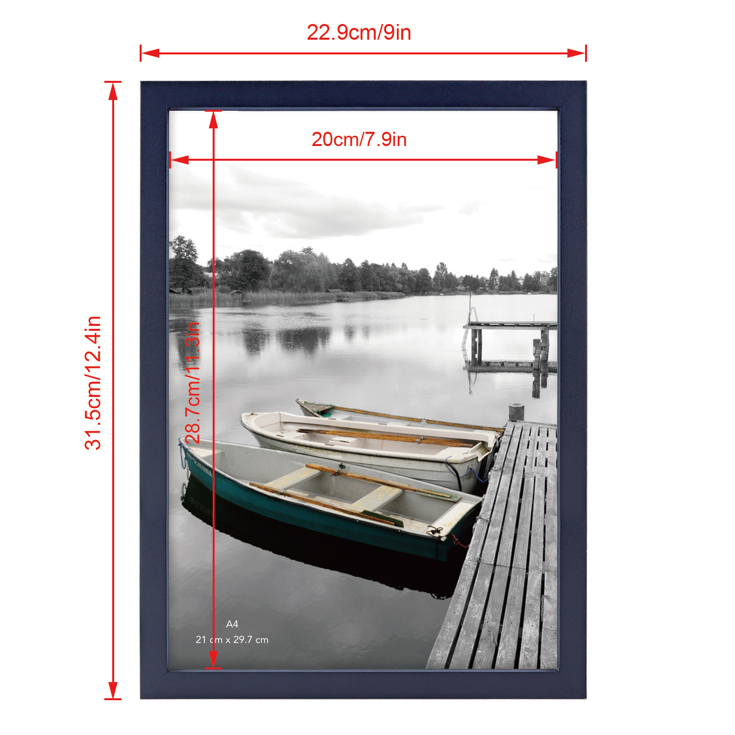 Scholartree 5-in-1 Wood Picture Frames Set, Front Loading Basic Tabletop A4 Picture Frame, Blue