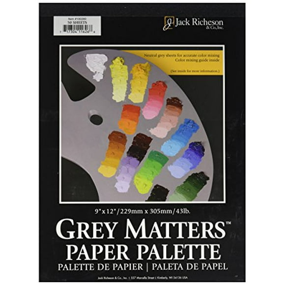 Jack Richeson Grey Matters Paper Palette (50 Sheets), 9" x 12" Paper for Paint Mixing