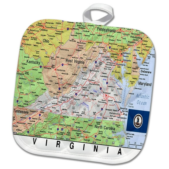 3dRose, Image of Topographic Map of Virginia With Flag, 8x8 Potholder