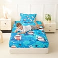 thumbnail image 4 of Feelyou Cartoon Shark Twin Sheet Sets for Boys Girls Kids, Ocean Cute Marine Wildlife Bedding, Blue, 3-Piece, 4 of 5