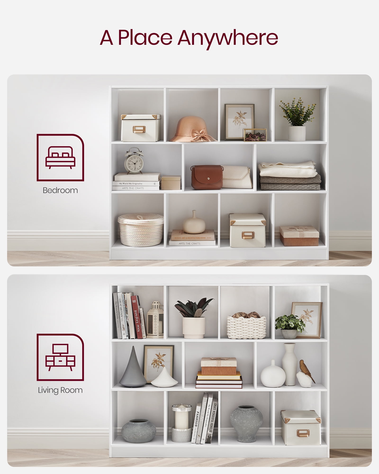 11-Cube Storage Organizer Bookcase Book Shelf Storage Cabinet for Study Bedroom Living Room White