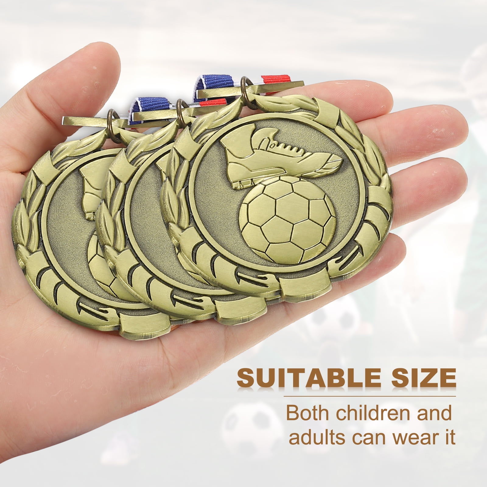 Uxcell Football Events Wheat Award Medals with Ribbons, Winner Medals Prizes for Competitions Sports Party Gold