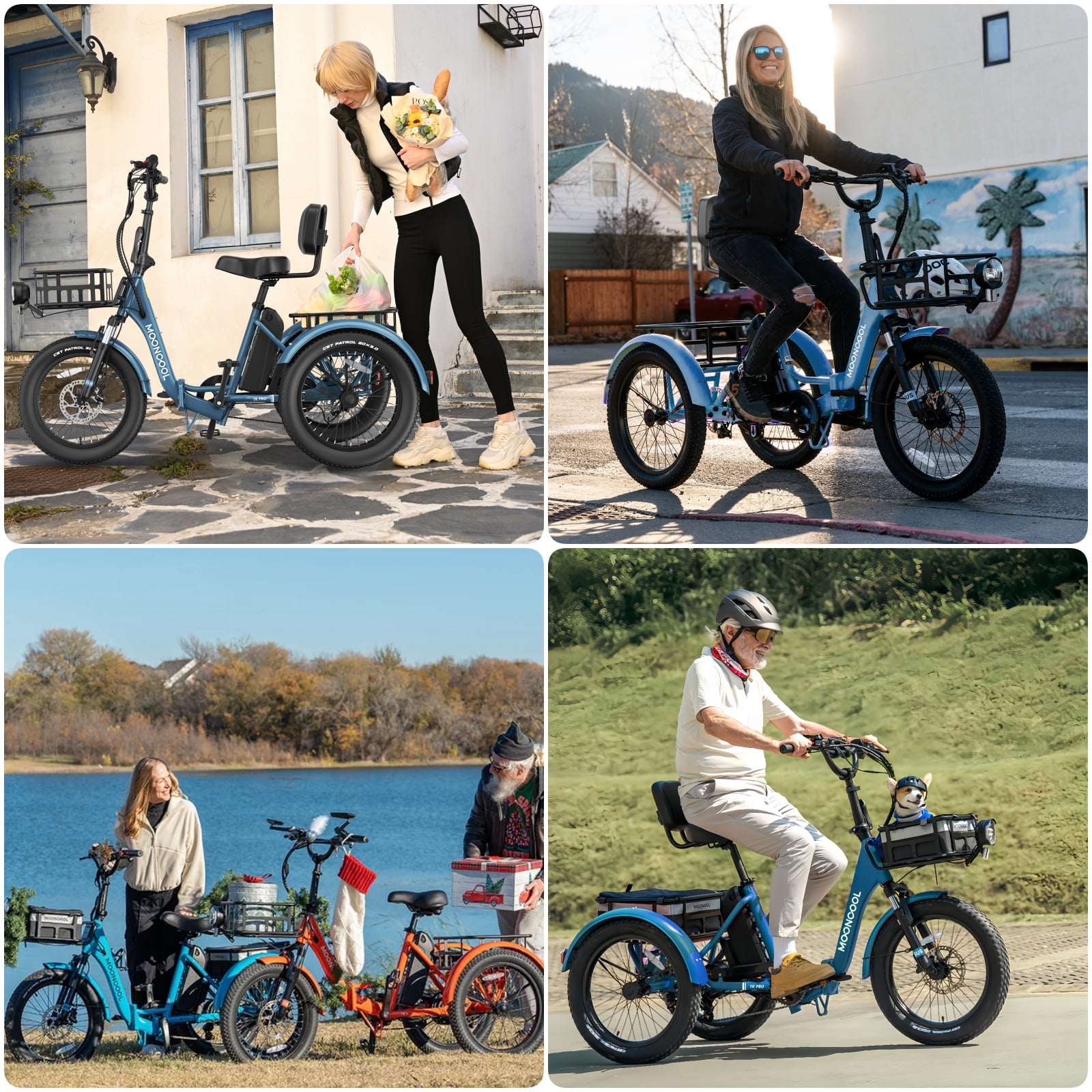 MOONCOOL TK Pro Foldable Electric Tricycle W/ Rearview mirror accessory Kit, 1500W Motor 48V 20Ah Battery, 20" Fat Tire Three Wheel 6-Speed Electric Mountain Bicycle for Adults
