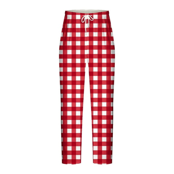 successthop Plaid Pajama Pant Men Plus Size Pants Printed Elastic Waist Trousers Drawstring Lightweight Loungewear